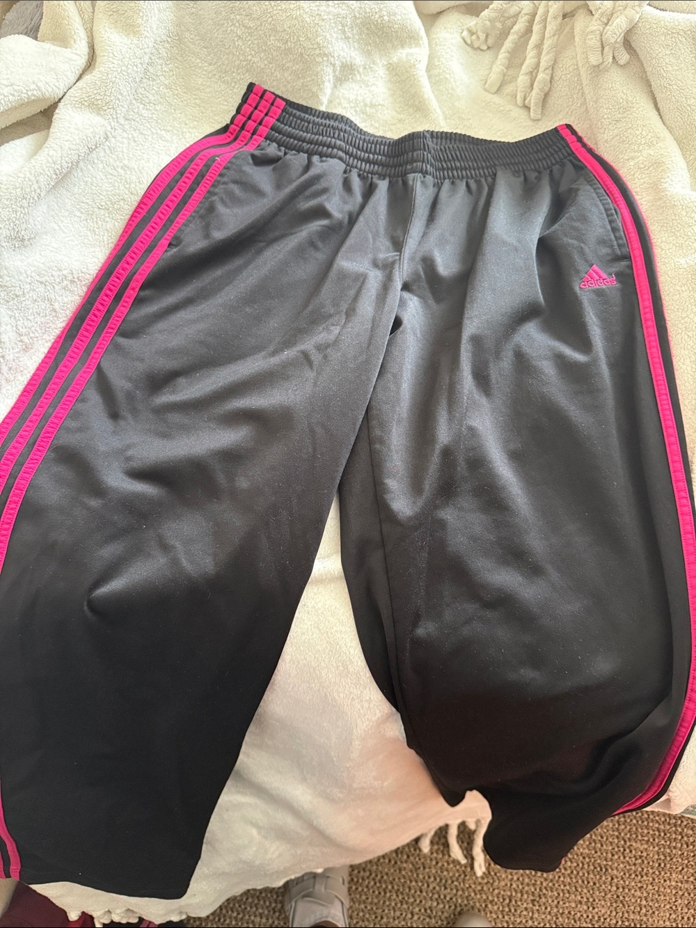 adidas Womens Black Joggers with Pink Side Stripes